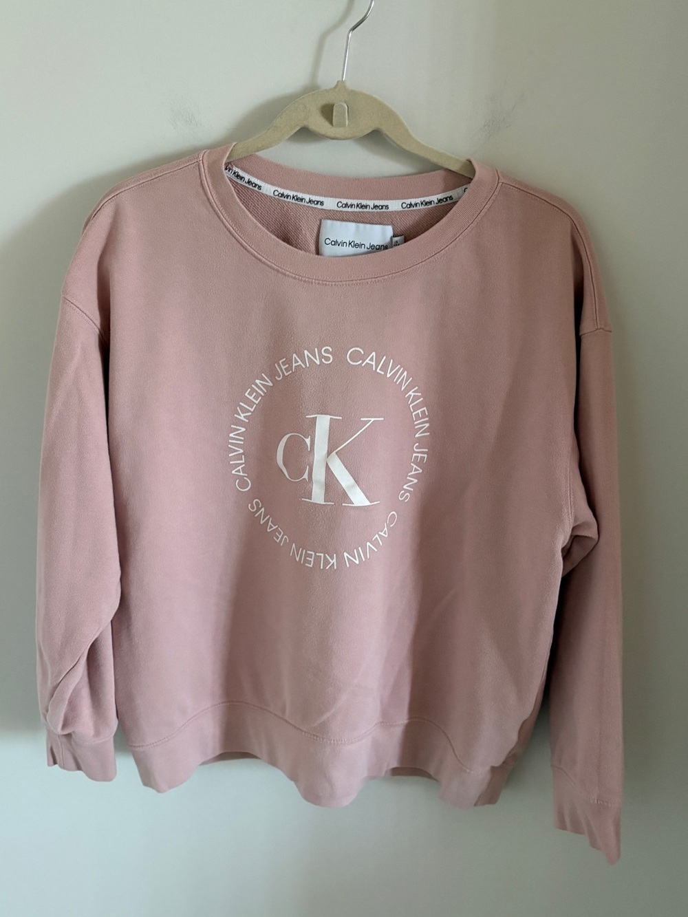 Calvin Klein Dusty Rose Crewneck Sweatshirt with White CK Logo Cotton Blend